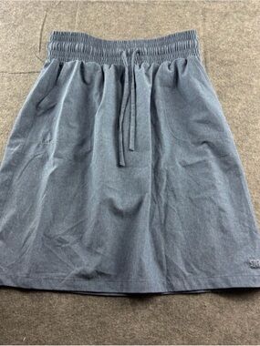 Albion fit Elastic-Waist Blue Midi Skirt with Pockets